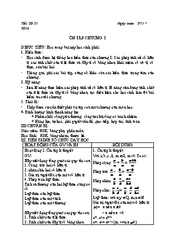 Giáo án Đại số Lớp 7 VNEN - Tiết 20+21: Ôn tập Chương I