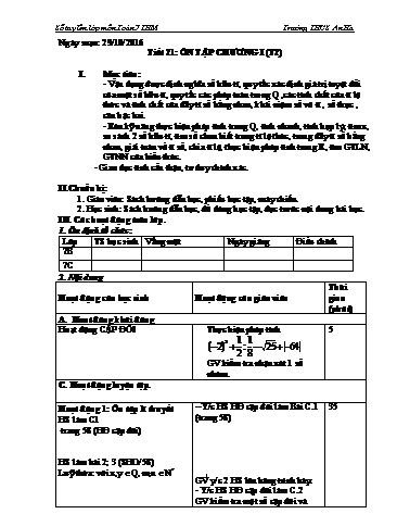 Giáo án Đại số Lớp 7 VNEN - Tiết 21: Ôn tập Chương I (Tiết 2) - Trường THCS An Hà