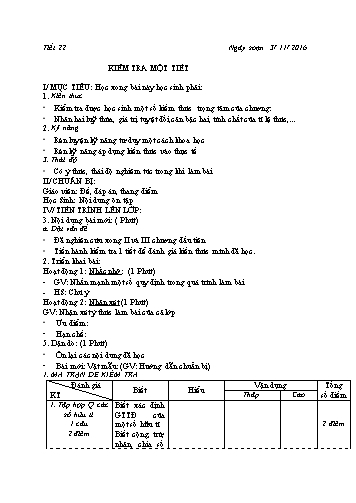 Giáo án Đại số Lớp 7 VNEN - Tiết 22: Kiểm tra một tiết