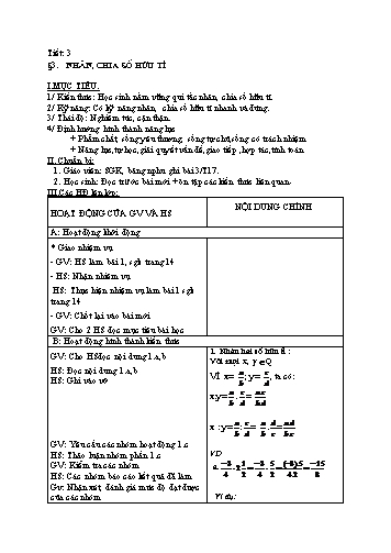 Giáo án Đại số Lớp 7 VNEN - Tiết 3: Nhân, chia số hữu tỉ