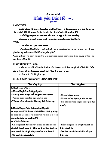 Giáo án Đạo đức Lớp 3 VNEN - Tuần 1: Kính yêu Bác Hồ (Tiết 1) - Lê Thị Xuân