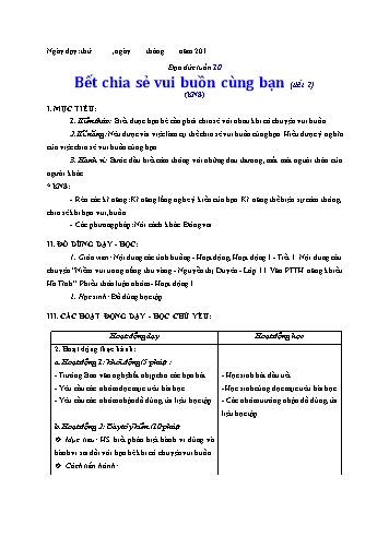 Giáo án Đạo đức Lớp 3 VNEN - Tuần 10: Biết chia sẻ vui buồn cùng bạn (Tiết 2) - Lê Thị Xuân