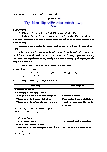 Giáo án Đạo đức Lớp 3 VNEN - Tuần 6: Tự làm lấy việc của mình (Tiết 2) - Lê Thị Xuân