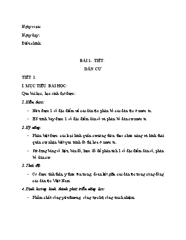 Giáo án Địa lí Lớp 9 VNEN - Bài 1: Dân cư
