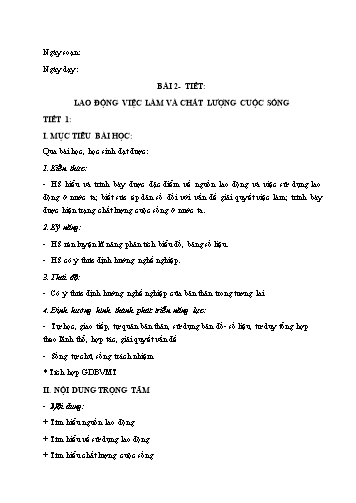 Giáo án Địa lí Lớp 9 VNEN - Bài 2: Lao động việc làm và chất lượng cuộc sống