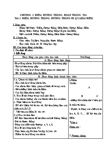 Giáo án Hình học Lớp 6 VNEN - Chương I: Điểm, đường thẳng, đoạn thẳng, tia - Tiết 1: Điểm, đường thẳng, đường thẳng đi qua hai điểm - Đỗ Ngọc Nam