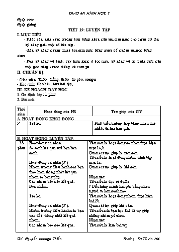 Giáo án Hình học Lớp 7 VNEN - Tiết 19+20 - Trường THCS An Hà