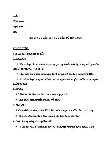 Giáo án Hóa học Lớp 7 VNEN - Bài 2: Nguyên tử, nguyên tố hóa học