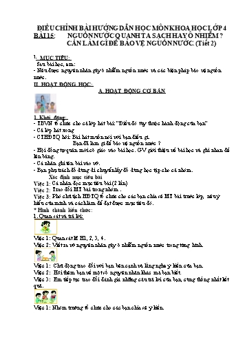 Giáo án Khoa học Lớp 4 VNEN - Bài 15: Nguồn nước quanh ta sạch hay ô nhiễm. Cần làm gì để bảo vệ nguồn nước (Tiết 2)