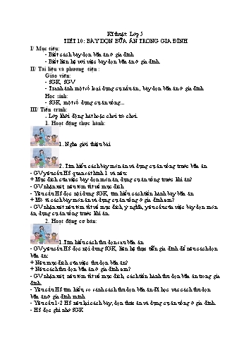 Giáo án Kĩ thuật Lớp 5 VNEN - Tiết 10: Bày dọn bữa ăn trong gia đình