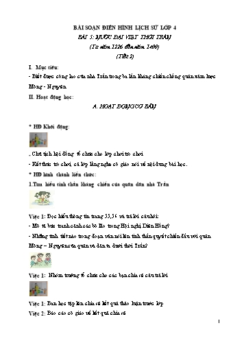 Giáo án Lịch sử Lớp 4 VNEN - Bài 5: Nước Đại Việt thời Trần (Từ năm 1226 đến năm 1400) (Tiết 2)