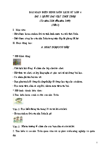 Giáo án Lịch sử Lớp 4 VNEN - Bài 5: Nước Đại Việt thời Trần (Từ năm 1226 đến năm 1400) (Tiết 1)