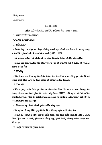 Giáo án Lịch sử Lớp 9 VNEN - Bài 11: Liên Xô và các nước Đông Âu (1945-1991)