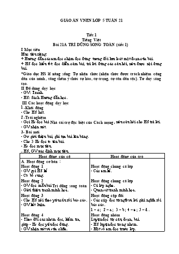 Giáo án Lớp 5 VNEN - Tuần 21 - Năm học 2021-2022
