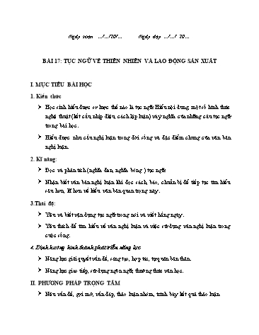 Giáo án Ngữ văn Lớp 7 VNEN - Bài 17: Tục ngữ về thiên nhiên và lao động sản xuất