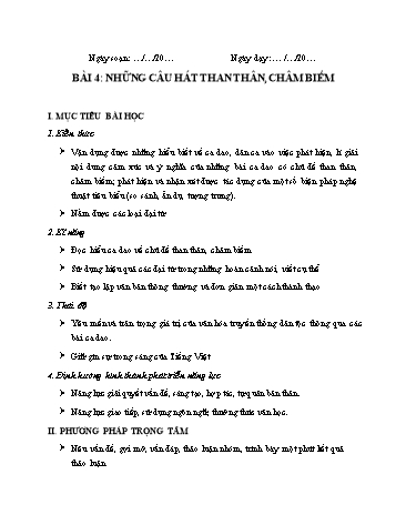 Giáo án Ngữ văn Lớp 7 VNEN - Bài 4: Những câu hát than thân, châm biếm