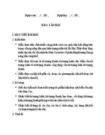 Giáo án Ngữ văn Lớp 8 VNEN - Bài 4: Lão Hạc