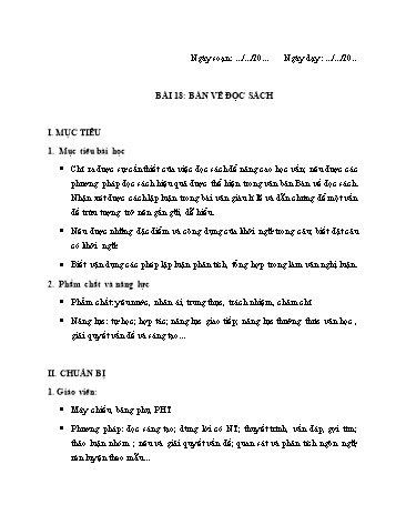 Giáo án Ngữ văn Lớp 9 VNEN - Bài 18: Bàn về đọc sách