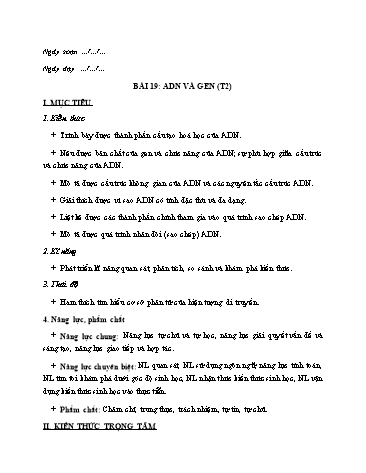 Giáo án Sinh học Lớp 9 VNEN - Bài 19: ADN và gen (Tiết 2)