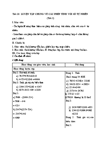 Giáo án Số học Lớp 6 VNEN - Tiết 10: Luyện tập chung về các phép tính với số tự nhiên (Tiết 1) - Đỗ Ngọc Nam