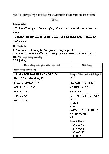 Giáo án Số học Lớp 6 VNEN - Tiết 11: Luyện tập chung về các phép tính với số tự nhiên (Tiết 2) - Đỗ Ngọc Nam
