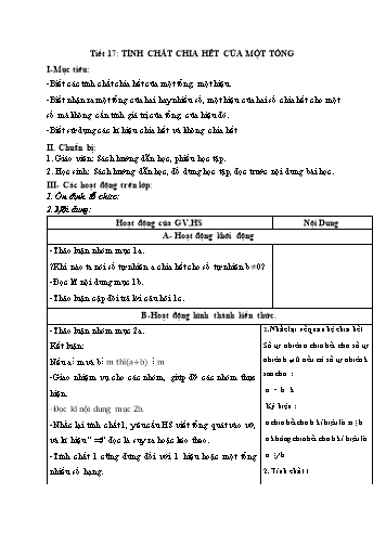 Giáo án Số học Lớp 6 VNEN - Tiết 17: Tính chất chia hết của một tổng - Đỗ Ngọc Nam