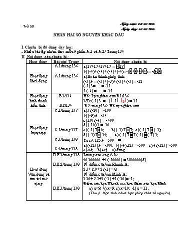 Giáo án Số học Lớp 6 VNEN - Tiết 58+59 - Nguyễn Trọng Hán