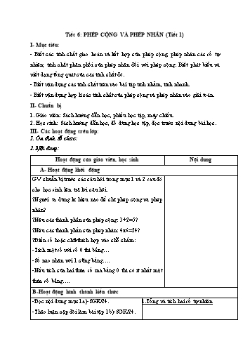 Giáo án Số học Lớp 6 VNEN - Tiết 6: Phép cộng và phép nhân (Tiết 1) - Đỗ Ngọc Nam