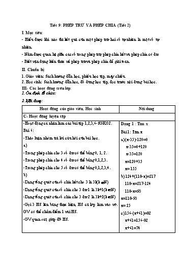 Giáo án Số học Lớp 6 VNEN - Tiết 9: Phép trừ và phép chia (Tiết 2) - Đỗ Ngọc Nam