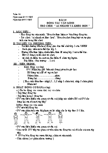 Giáo án Thể dục Lớp 5 VNEN - Tuần 10 - Tăng Minh Hiền