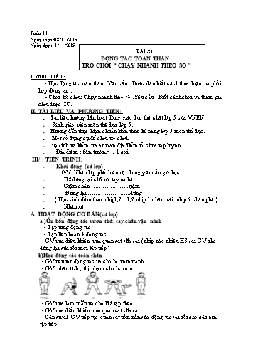 Giáo án Thể dục Lớp 5 VNEN - Tuần 11 - Tăng Minh Hiền