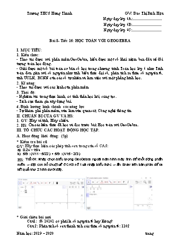 Giáo án Tin học Lớp 6 VNEN - Tiết 16: Học toán với Geogebra - Đào Thị Bích Hậu