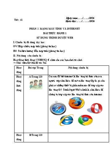 Giáo án Tin học Lớp 6 VNEN - Tiết 41: Bài thực hành 1 - Sử dụng trình duyệt web