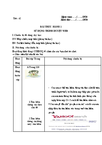 Giáo án Tin học Lớp 6 VNEN - Tiết 42: Bài thực hành 1 - Sử dụng trình duyệt web