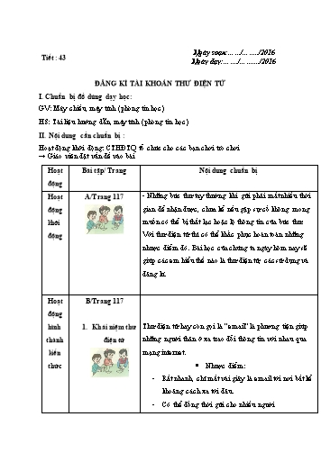 Giáo án Tin học Lớp 6 VNEN - Tiết 43: Đăng kí tài khoản thư điện tử