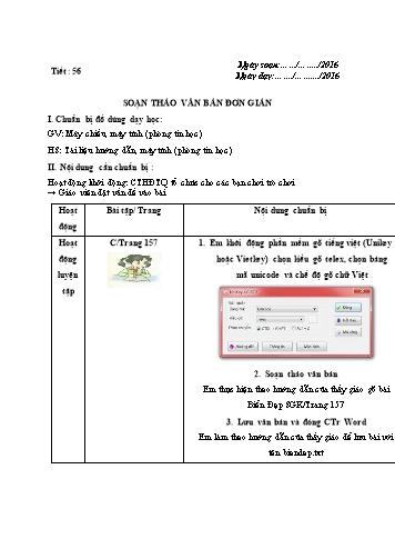 Giáo án Tin học Lớp 6 VNEN - Tiết 56: Soạn thảo văn bản đơn giản