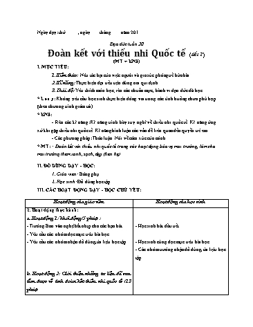 Giáo án Đạo đức Lớp 3 VNEN - Tuần 20 - Lê Thị Xuân