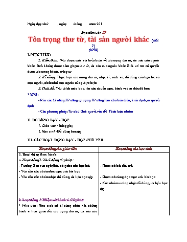Giáo án Đạo đức Lớp 3 VNEN - Tuần 27 - Lê Thị Xuân Giáo án Đạo đức Lớp 3 VNEN - Tuần 27 - Lê Thị Xuân