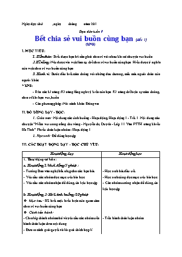 Giáo án Đạo đức Lớp 3 VNEN - Tuần 9 - Lê Thị Xuân Giáo án Đạo đức Lớp 3 VNEN - Tuần 9 - Lê Thị Xuân