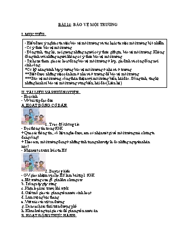 Giáo án Đạo đức Lớp 4 VNEN - Bài 14: Bảo vệ mội trường