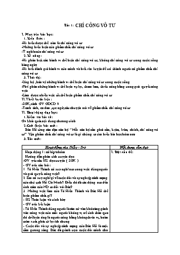 Giáo án Giáo dục công dân Lớp 9 VNEN - Bài 1: Chí công vô tư - Huỳnh Vũ Chương