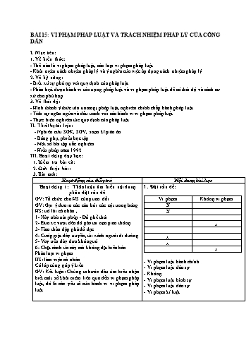 Giáo án Giáo dục công dân Lớp 9 VNEN - Bài 15: Vi phạm pháp luật và trách nhiệm pháp lý của công dân - Huỳnh Vũ Chương
