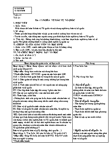 Giáo án Giáo dục công dân Lớp 9 VNEN - Bài 17: Nghĩa vụ bảo vệ tổ quốc - Huỳnh Vũ Chương