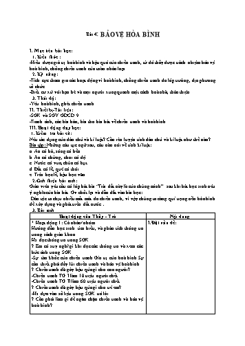 Giáo án Giáo dục công dân Lớp 9 VNEN - Bài 4: Bảo vệ hòa bình - Huỳnh Vũ Chương