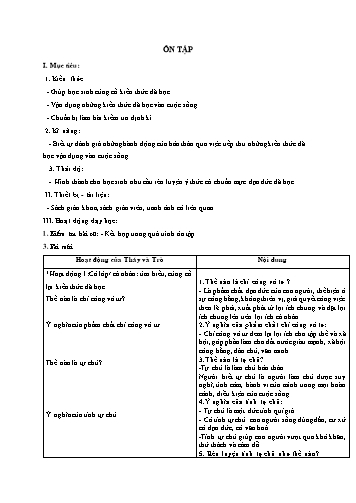 Giáo án Giáo dục công dân Lớp 9 VNEN - Tiết 9: Ôn tập - Huỳnh Vũ Chương