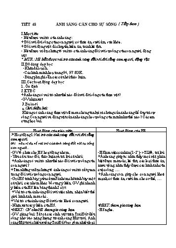 Giáo án Khoa học Lớp 4 VNEN (Công văn 2345) - Tiết 48: Ánh sáng cần cho sự sống (Tiếp theo)