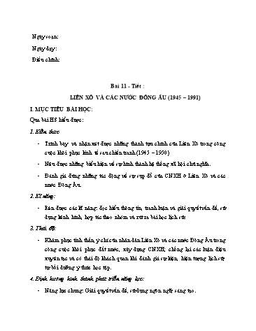 Giáo án Lịch sử Khối 9 VNEN - Bài 11: Liên Xô và các nước Đông Âu (1945-1991)