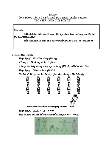 Giáo án Thể dục Lớp 2 VNEN - Bài 10: Ôn 4 động tác của bài thể dục phát triển chung. Trò chơi “Kéo cưa lừa xẻ” - Hứa Văn Đồng