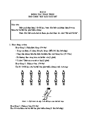 Giáo án Thể dục Lớp 2 VNEN - Bài 13: Động tác toàn thân. Trò chơi “Bịt mắt bắt dê” - Hứa Văn Đồng