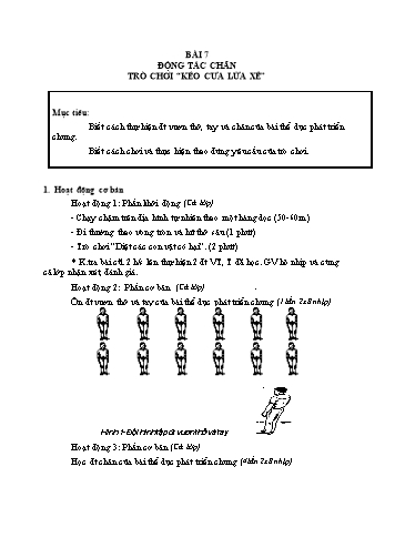 Giáo án Thể dục Lớp 2 VNEN - Bài 7: Động tác chân. Trò chơi “Kéo cưa lừa xẻ” - Hứa Văn Đồng